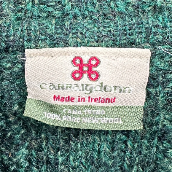 CARRAIG DONN Cardigan Sweater Aran Ireland Wool Cable Knit Button Button Green - Picture 6 of 7